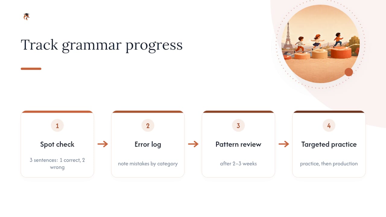 French grammar progress tracking sequence