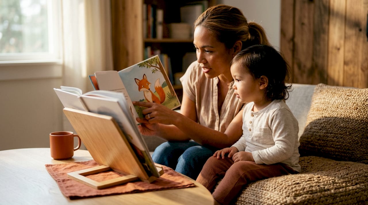 Parent reading aloud with attentive child