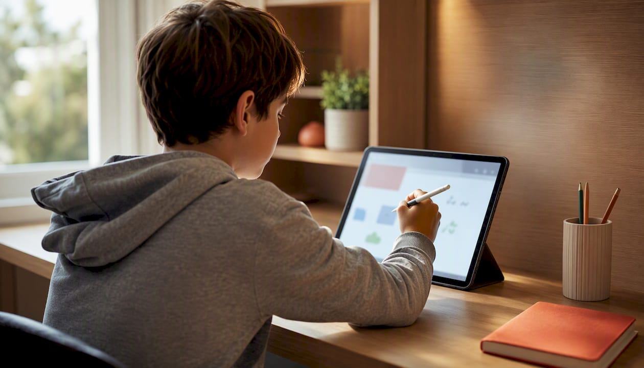 Student using a shared online whiteboard