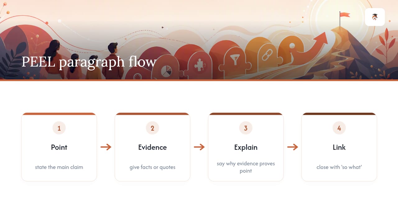 Four-stage PEEL essay structure diagram