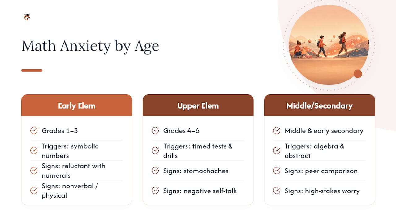 Math anxiety signs across three age groups