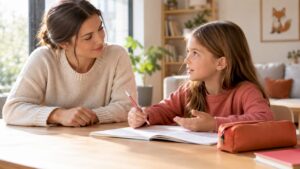 Un parent aide son enfant pendant les devoirs
