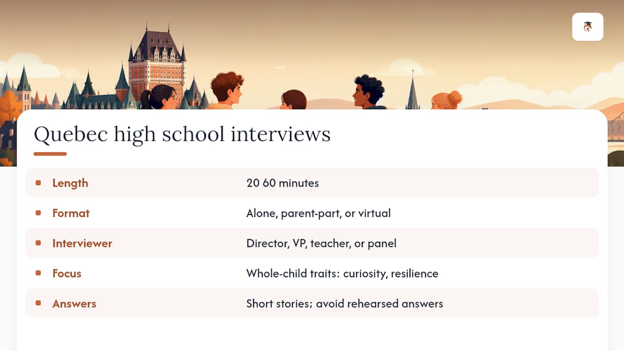What to expect in a Quebec high school admission interview — overview diagram