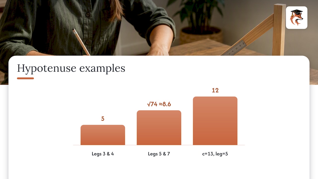 Worked examples: finding a hypotenuse and a missing leg — overview diagram