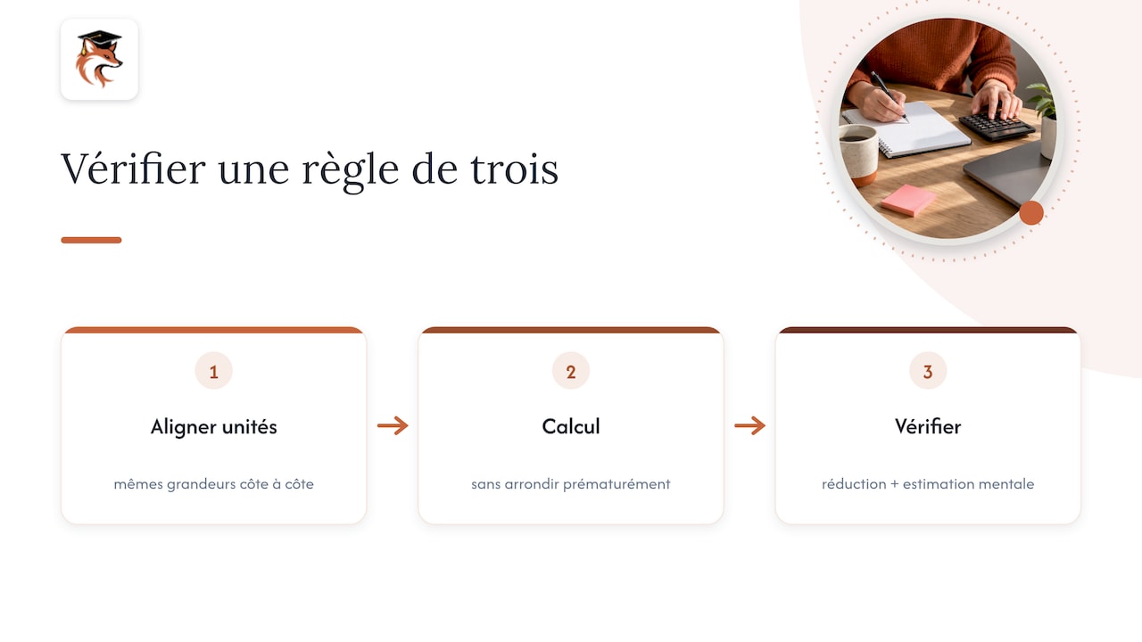 Trois étapes pour vérifier un calcul de proportionnalité