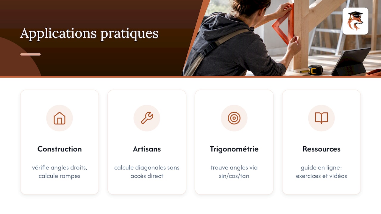 Applications pratiques : mesure, métiers et trigonométrie — overview diagram
