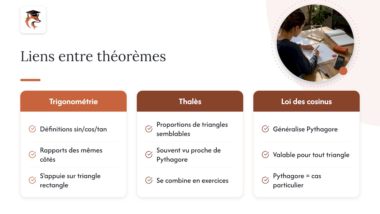 Lien avec les autres théorèmes de géométrie — overview diagram