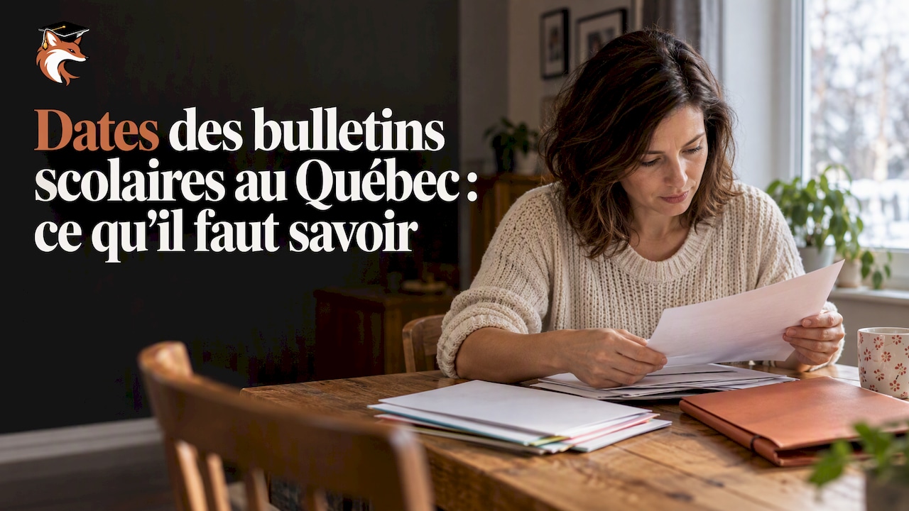 Bulletins scolaires rangés dans un classeur terracotta