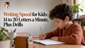 Child writing a handwriting practice line