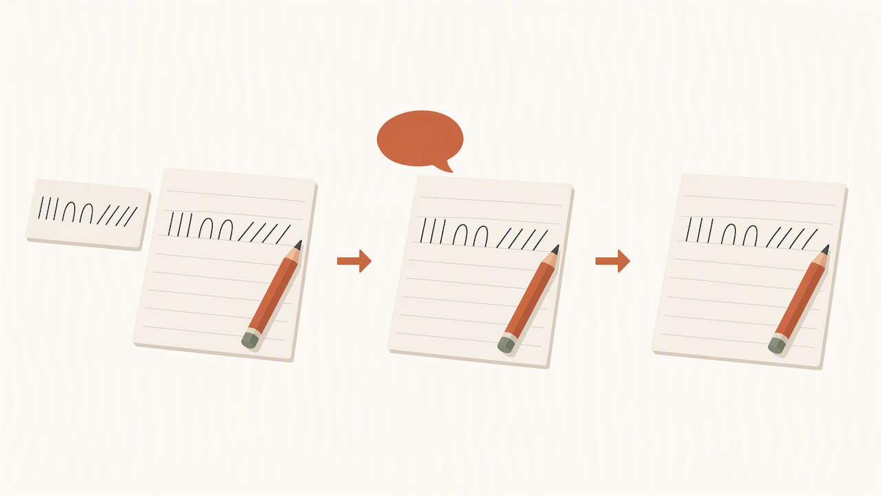 Three stages from copying to independent writing