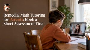 Child completing a short online math assessment