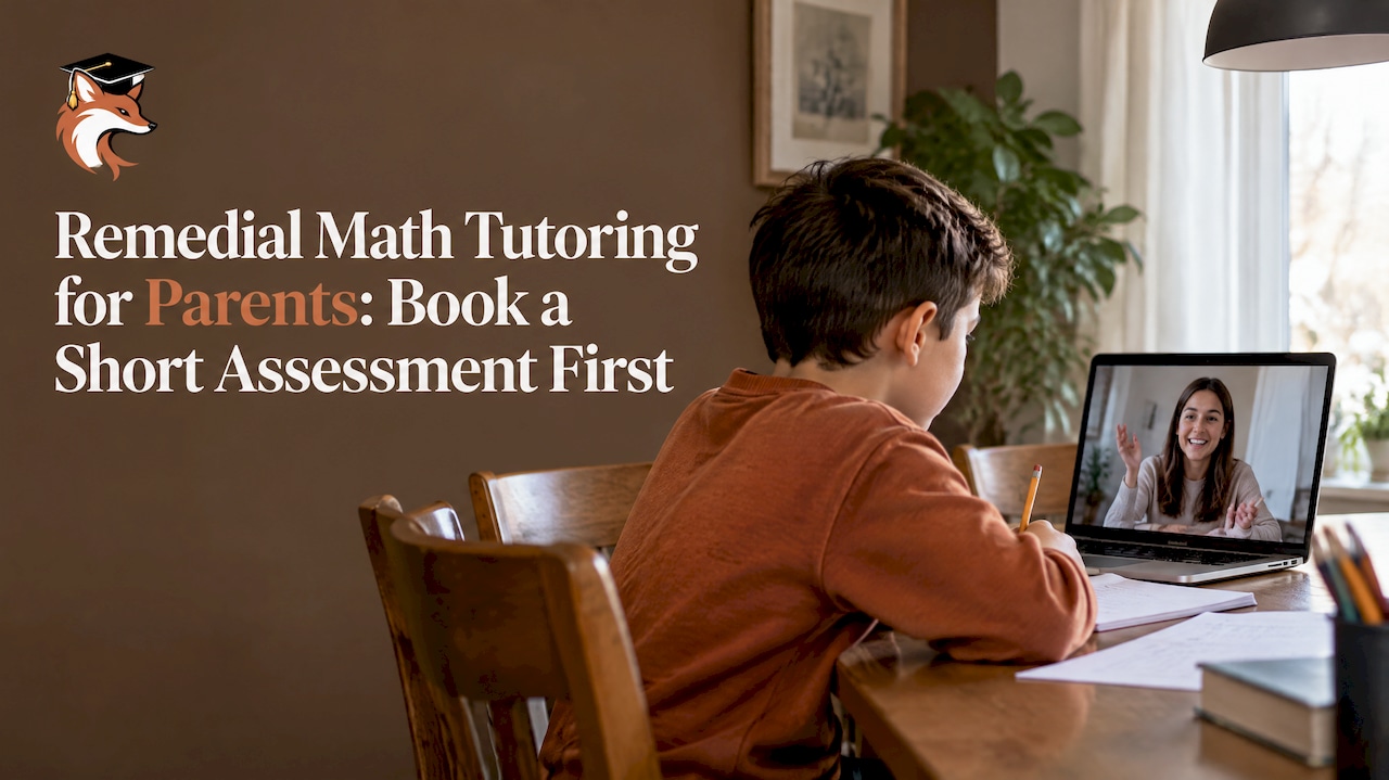 Child completing a short online math assessment